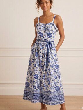 KARL LAGERFELD PARIS Blue White Floral Button Front Maxi Dress Sleeveless NWT 6